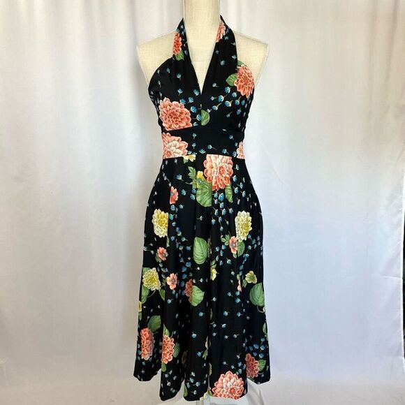 Rare Vintage Designer Lillie Rubin Floral Halter Midi Dress Women’s XS-S Retro - Picture 10 of 14
